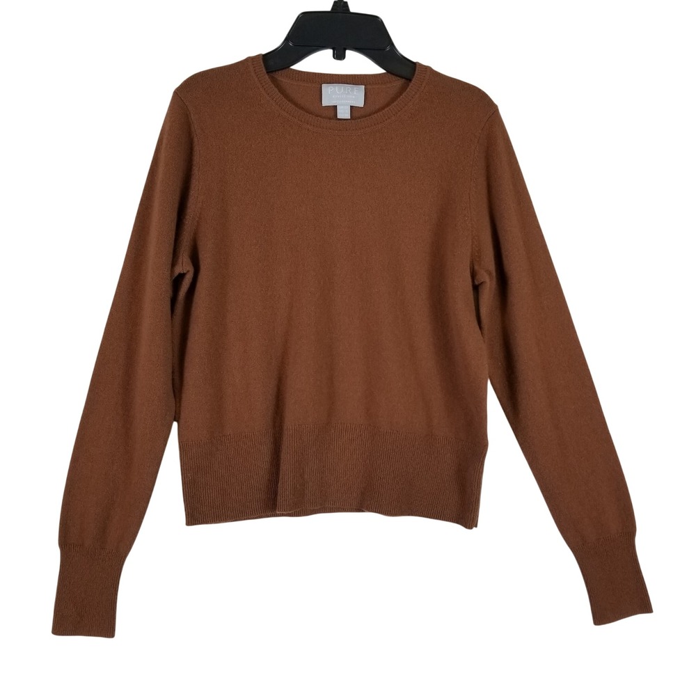 Pure Collection Sweater Women US 6 Brown 100% Cashmere Crew Neck Fine Knit